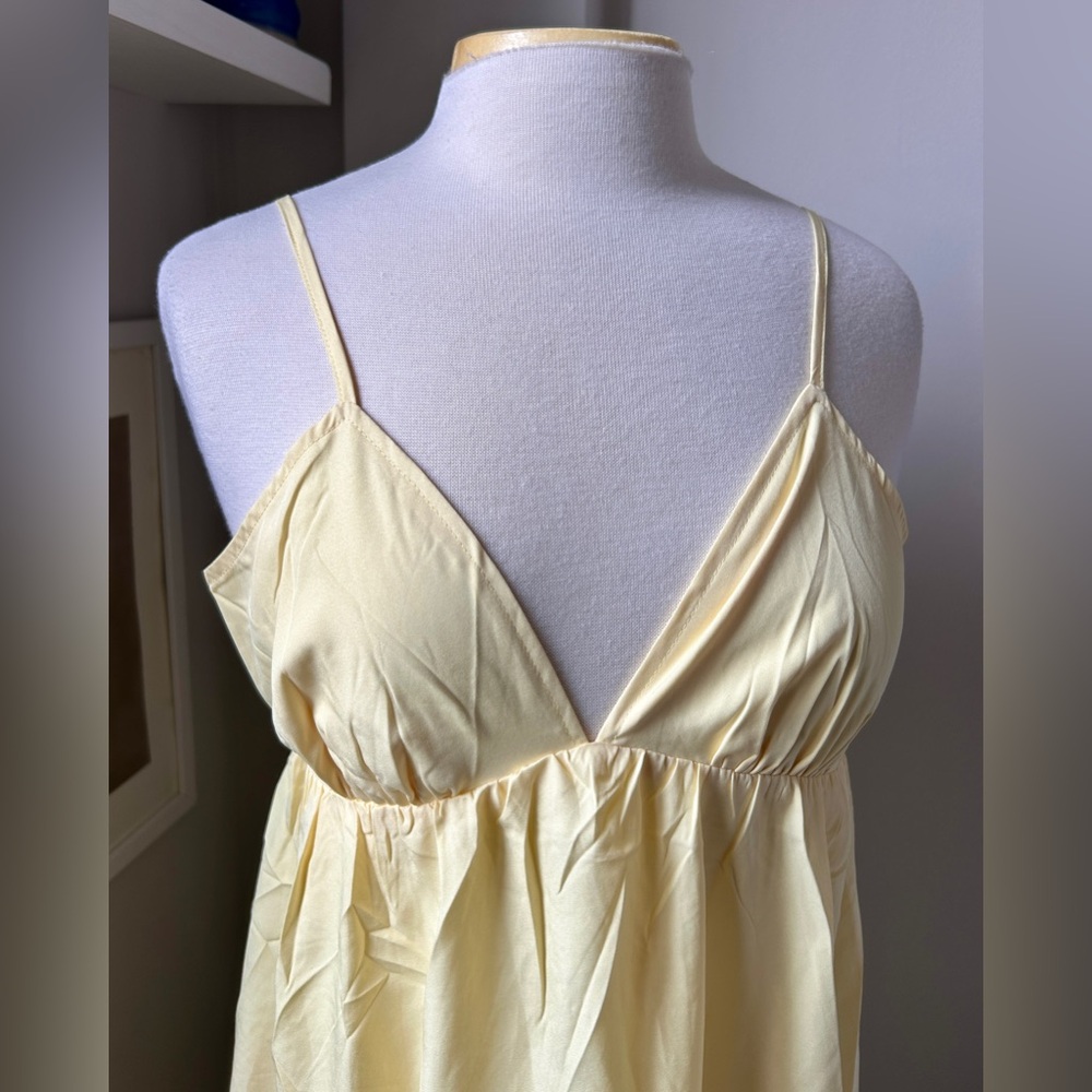 Yellow backless slip dress with adjustable straps